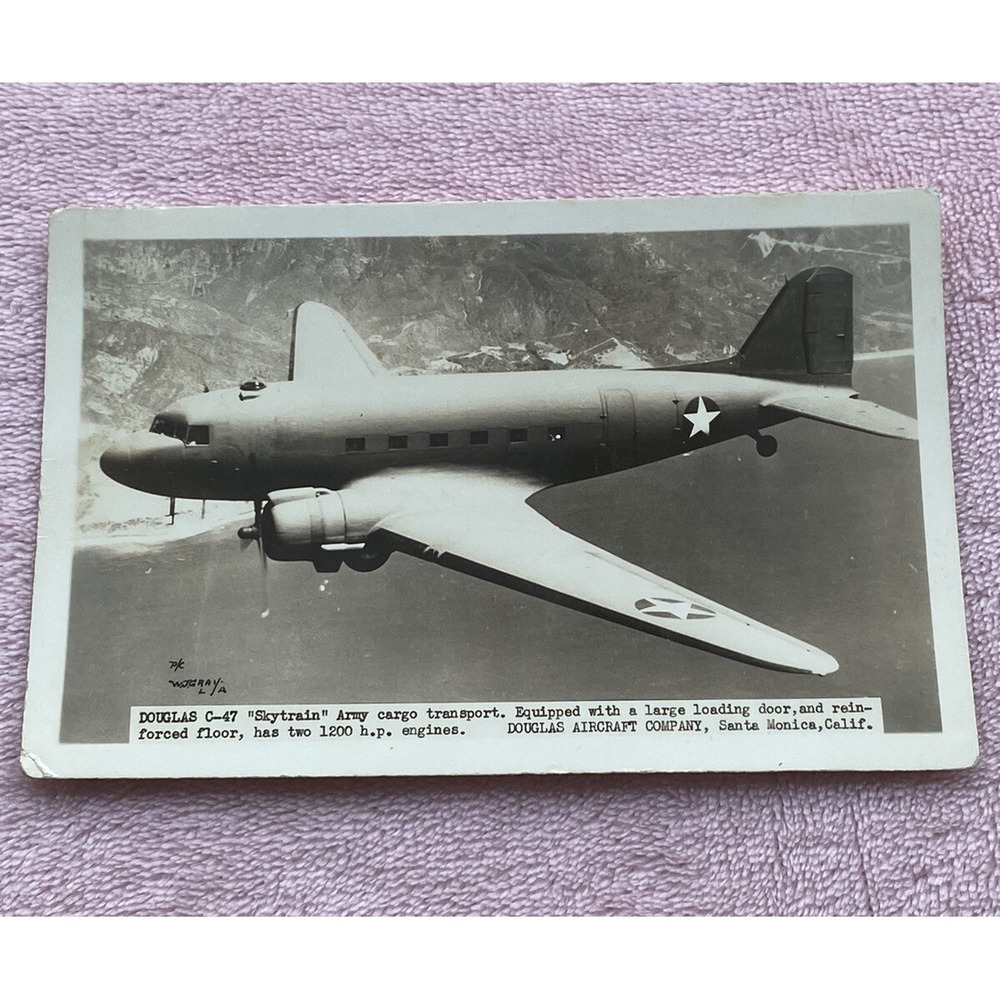 WW2 1940's PostCard Douglas C-47 "Skytrain"Army Cargo Transport Aircraft RPPC